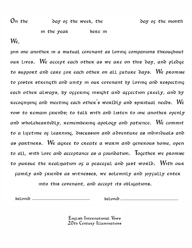Contemporary English Ketubah Text
